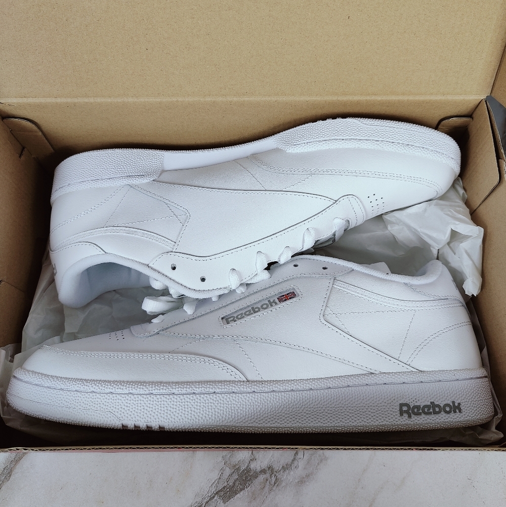 NIB Reebok Men's Club C 85 White Sheer Grey Leather Tennis Shoes Sneakers, 14 - Picture 3 of 11